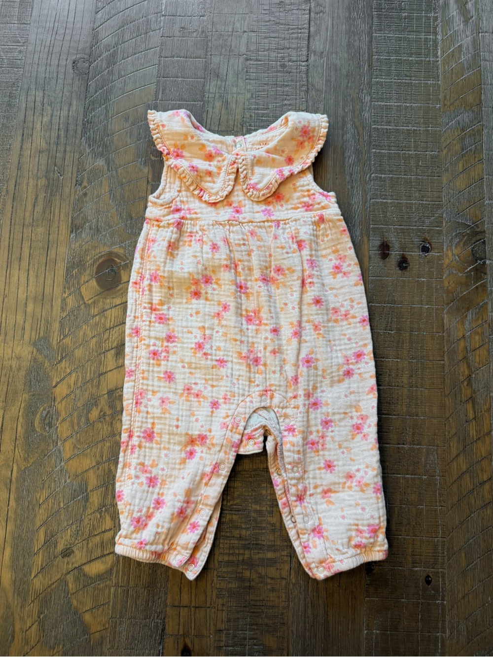 Cat & Jack Baby Girl Floral Gauze Romper Peter Pan Collar 100% Cotton 6–9M